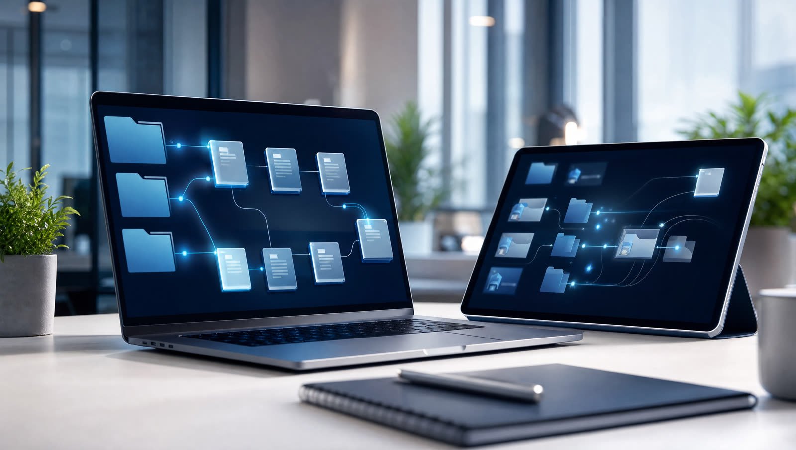 Abstract document and folder structures connected by secure links